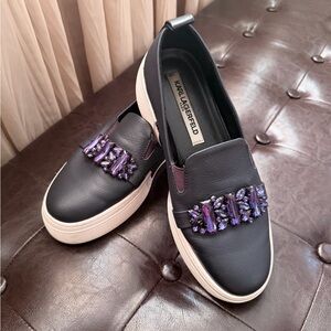 Karl Lagerfeld Black Sneakers with Purple Accents